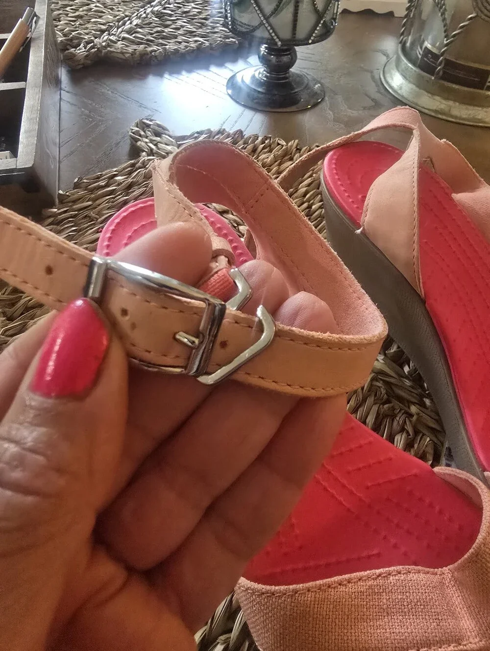 Crocs Women’s Peach Pink Wedge Sandals - Ankle Strap Comfort